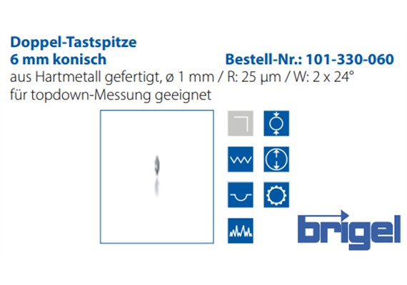 Doppel-Tastspitze 6 mm konisch  Ø1 mm, R:25µm, W: 2 x 24° | Bild 3