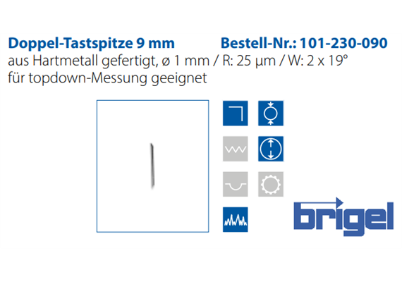 Doppel-Tastspitze 9 mm  Ø 1 mm / R: 25 µm / W: 2 x 19°,  Hartmetall, | Bild 3
