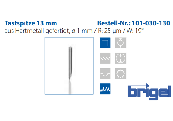 Tastspitze 13 mm  Ø 1 mm / R: 25 µm / W: 19°,  Hartmetall, | Bild 3