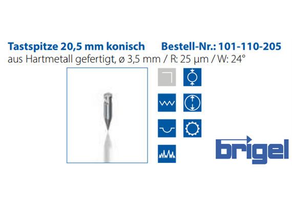 Tastspitze 20.5 mm konisch  Ø 3.5 mm / R: 25 µm / W: 24°  Hartmetall | Bild 3
