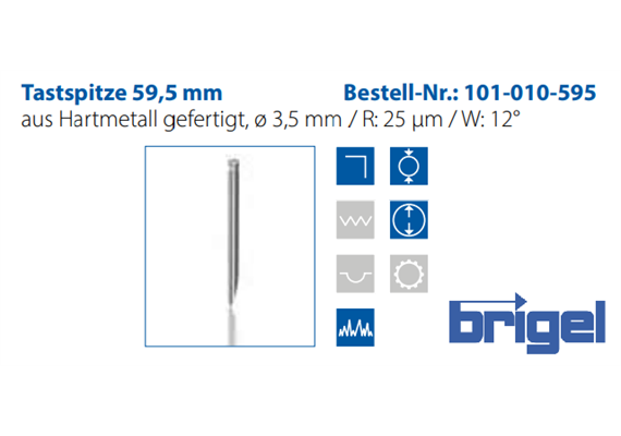 Tastspitze 59.5 mm  Ø 3.5 mm / R: 25 µm / W: 12°,  Hartmetall | Bild 3