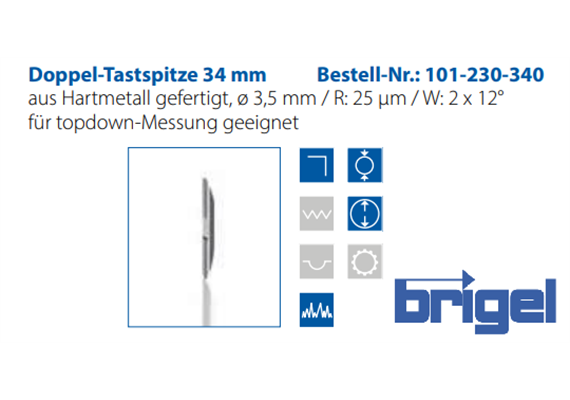Doppel - Tastspitze 34 mm  aus Hartmetall  Ø3.5 mm / R:25µm / W:2x12° | Bild 3