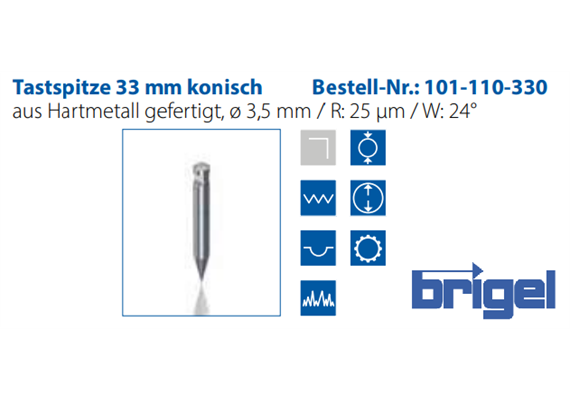 Stylet 33 mm conique  Ø 3.5 mm / R: 25 µm / W: 24°  métal dur | Bild 3