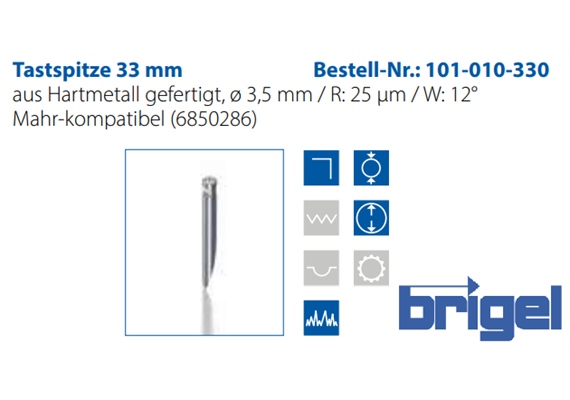 Stylet 33 mm,  Ø3.5 mm / R: 25 µm / W: 12°,  métal dur | Bild 3